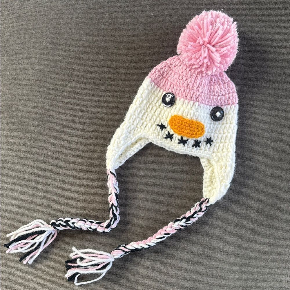 Daisy Baby Infant Toddler Snowman Beanie Hat Pink with Pom 0-6 months NEW